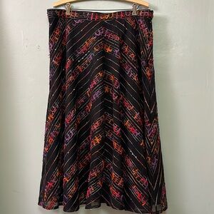 NY Collection Mesh A-line Skirt - Black w/colorful Crochet Detail